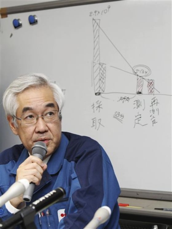 Sakae Muto, vice president of Tokyo Electric Power, speaks about the situation at the troubled Fukushima Dai-ichi nuclear power plant during a press conference in Tokyo. The March 11 quake off Japan's northeast coast triggered a tsunami that barreled onshore and disabled the Fukushima nuclear complex.